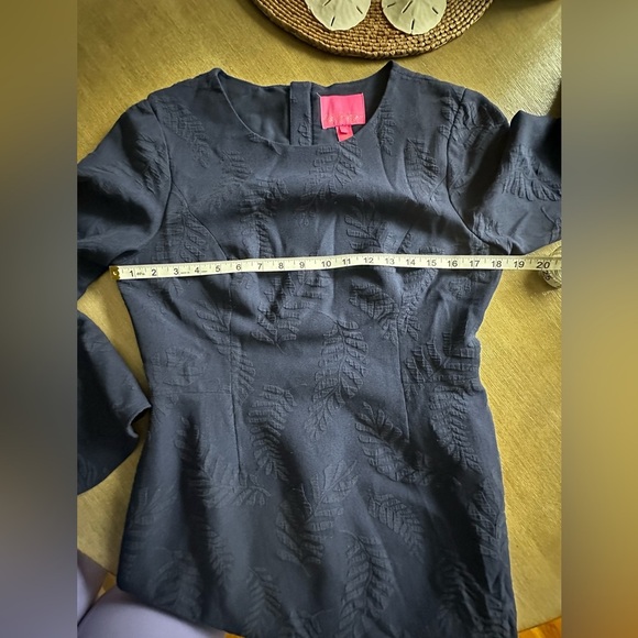 Lilly Pulitzer jacquard palm leaf bell sleeve Midnight Blue Leaf Dress size 10 - Picture 13 of 14